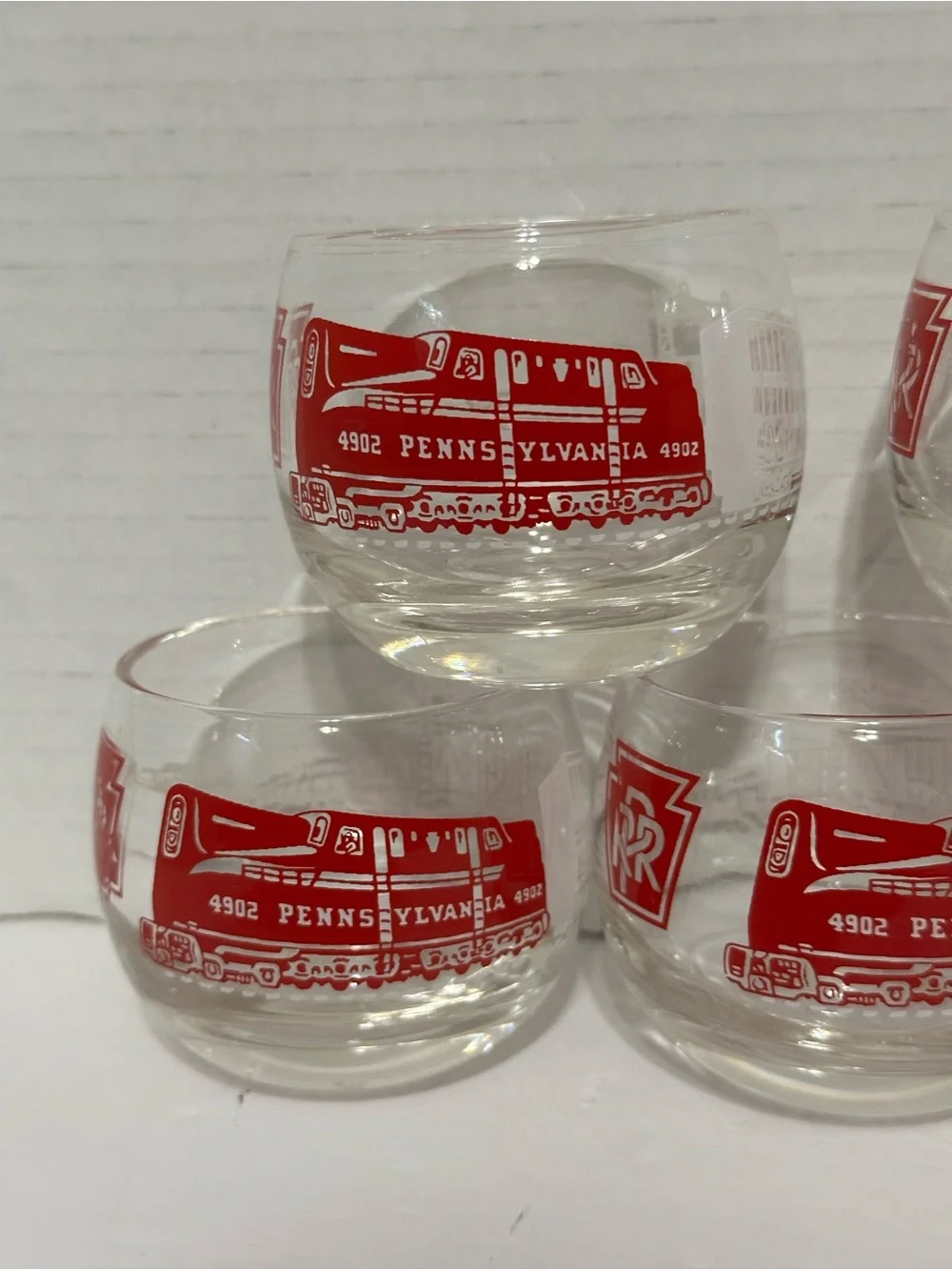 1960 Pennsylvania Railroad 4902 Roly Poly Cocktail Bar Glasses Vintage Set of 5